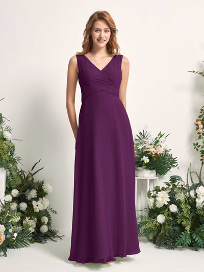 Carlyna June A-Line Grape Bridesmaid Dress Maxi Sleeveless V-Neck Dress Front View #color_grape