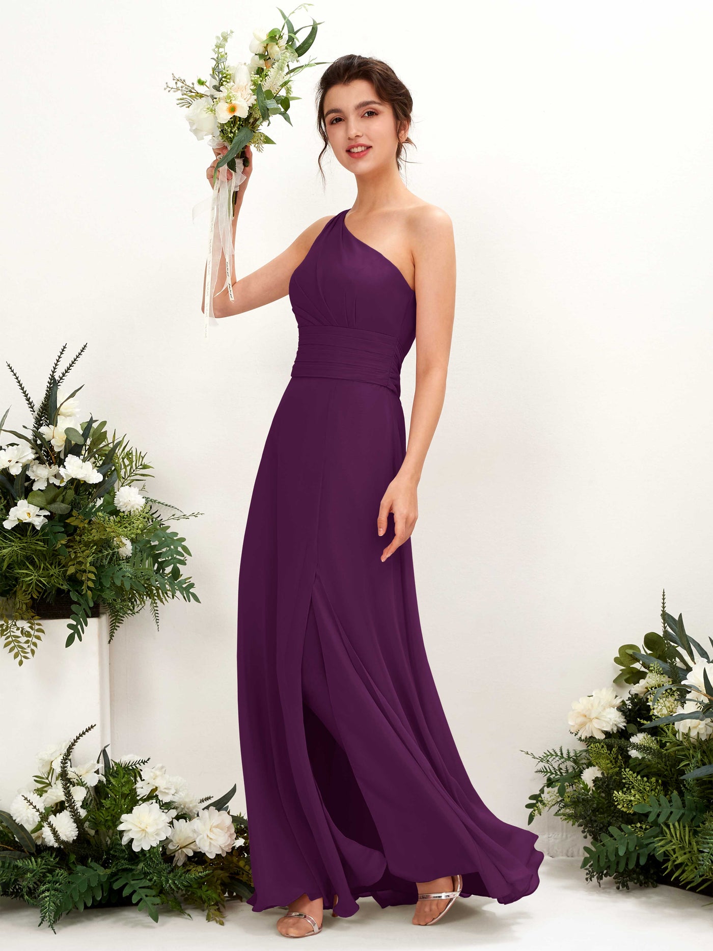 Grape Bridesmaid Dresses Bridesmaid Dress A-line Chiffon One Shoulder Full Length Sleeveless Wedding Party Dress (81224731)#color_grape