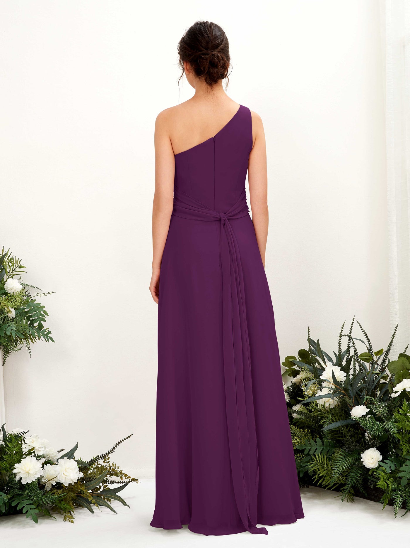 Grape Bridesmaid Dresses Bridesmaid Dress A-line Chiffon One Shoulder Full Length Sleeveless Wedding Party Dress (81224731)#color_grape