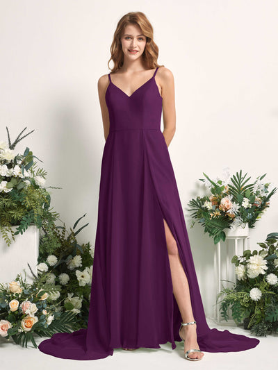 Carlyna Marcia A-Line Grape Bridesmaid Dress Maxi Sleeveless V-Neck Dress Front View #color_grape