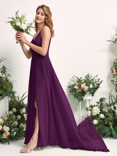 Carlyna Marcia A-Line Grape Bridesmaid Dress Maxi Sleeveless V-Neck Dress Side View 2 #color_grape