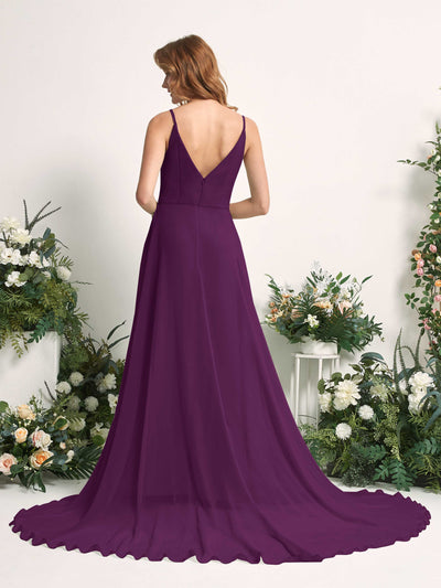 Carlyna Marcia A-Line Grape Bridesmaid Dress Maxi Sleeveless V-Neck Dress Back View #color_grape