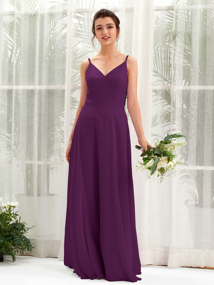 Grape Bridesmaid Dresses Bridesmaid Dress A-line Chiffon Spaghetti-straps Full Length Sleeveless Wedding Party Dress (81220631)