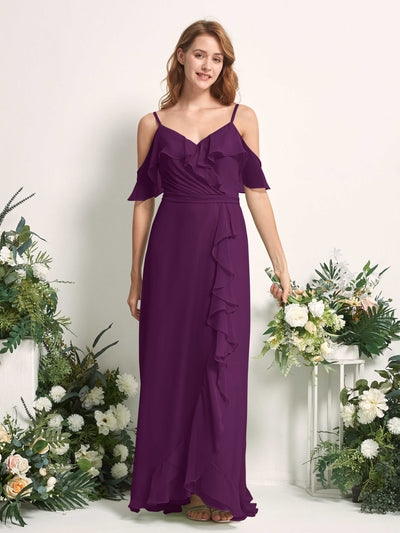 Carlyna Yvette A-Line Grape Bridesmaid Dress Maxi Sleeveless V-Neck Dress Front View #color_grape