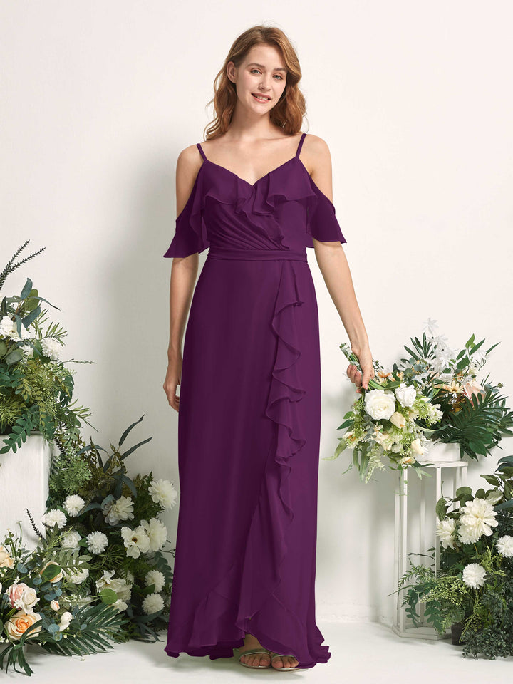 Bridesmaid Dress A-line Chiffon Spaghetti-straps Full Length Sleeveless Wedding Party Dress - Grape (81227431)