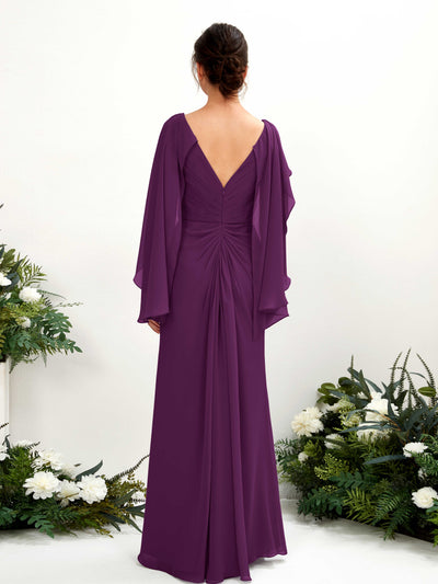 Carlyna Alain A-Line Grape Bridesmaid Dress Maxi Cap Sleeve V-Neck Dress Back View #color_grape