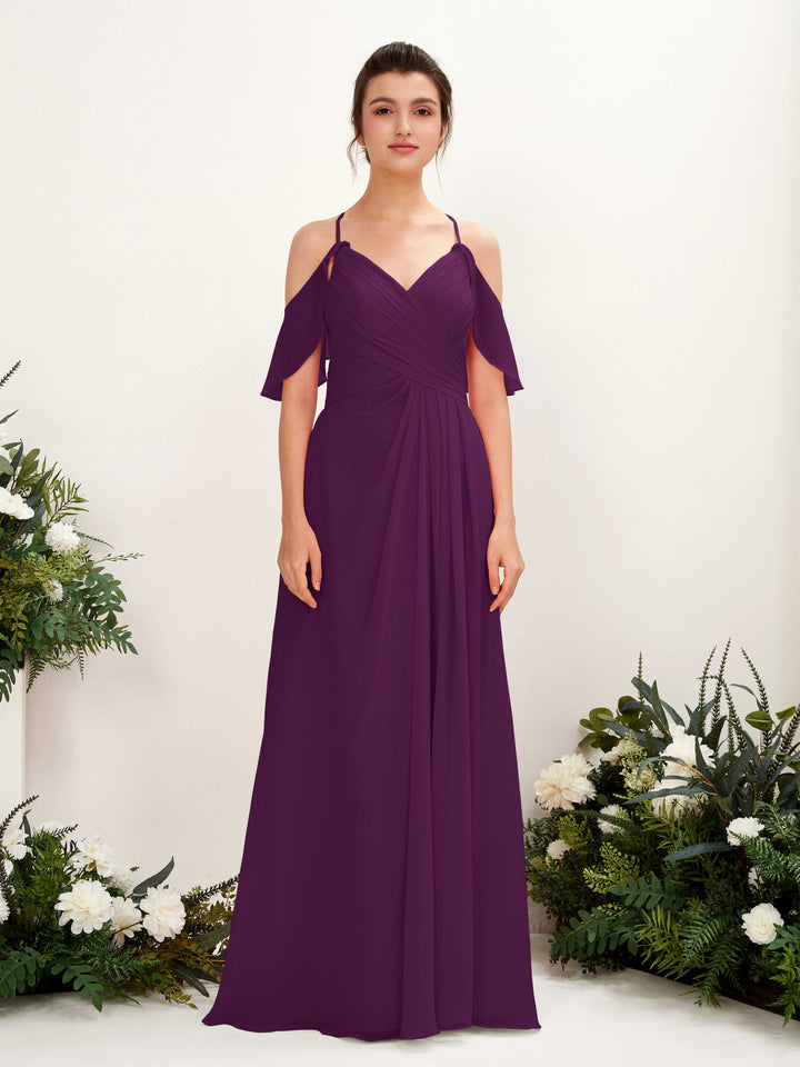 Ball Gown Off Shoulder Spaghetti-straps Chiffon Bridesmaid Dress - Grape (81221731)