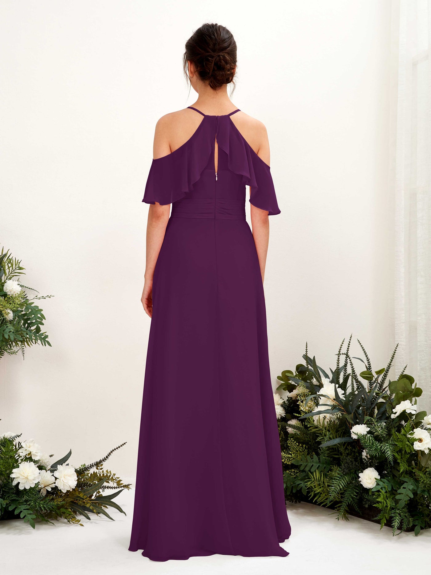 Ball Gown Off Shoulder Spaghetti-straps Chiffon Bridesmaid Dress - Grape (81221731)#color_grape