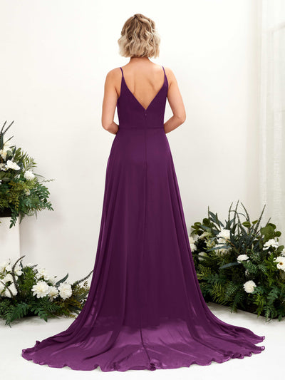 Carlyna Mana A-Line Grape Bridesmaid Dress Maxi Sleeveless V-Neck Dress Back View #color_grape
