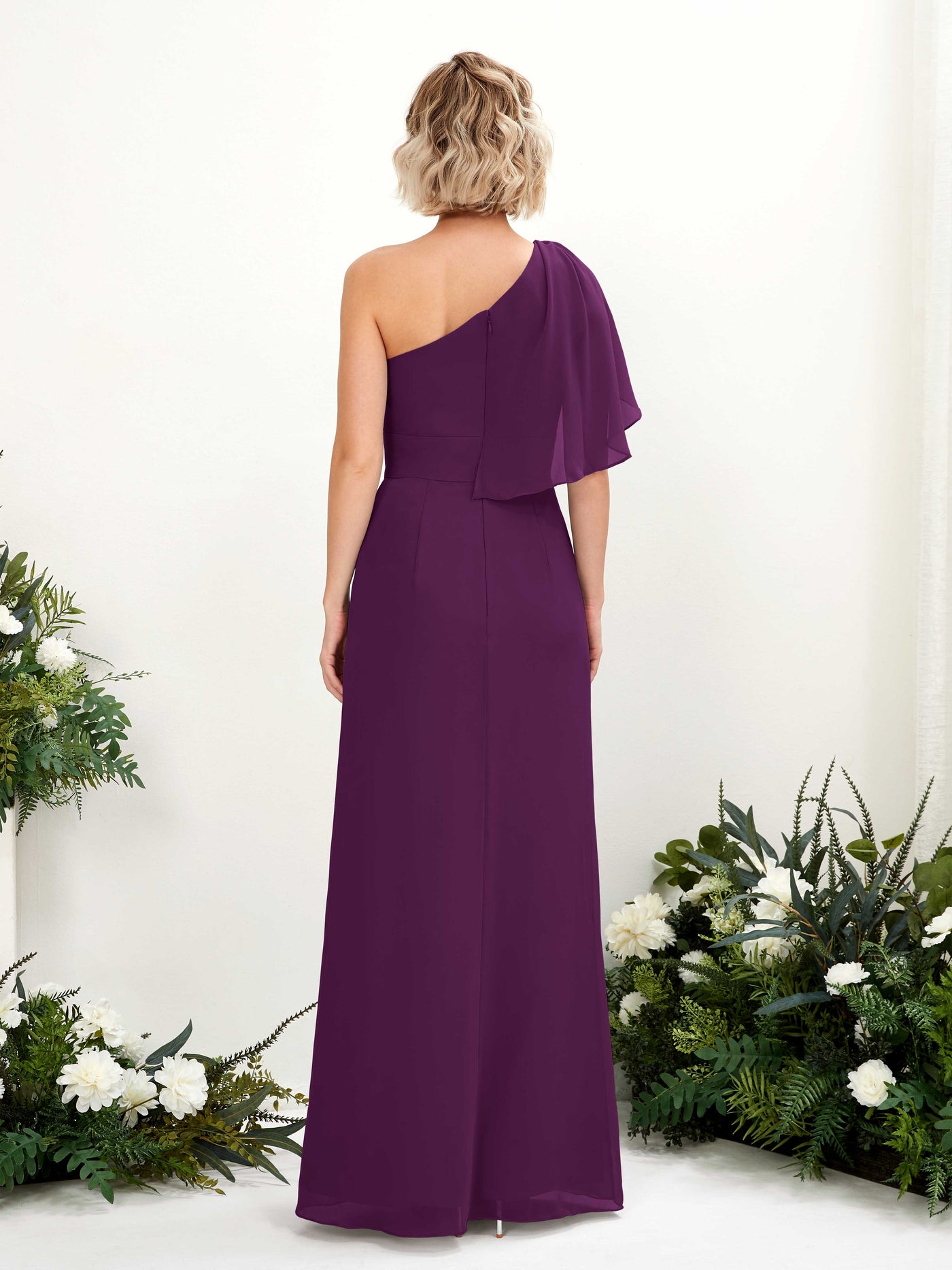 Grape Bridesmaid Dresses Bridesmaid Dress Ball Gown Chiffon Full Length Short Sleeves Wedding Party Dress (81223731)#color_grape