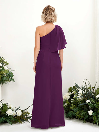 Carlyna Brook A-Line Grape Bridesmaid Dress Maxi Sleeveless One Shoulder Dress Back View #color_grape