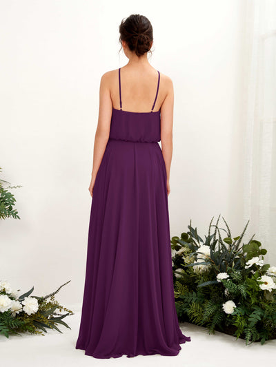 Carlyna Alva A-Line Grape Bridesmaid Dress Maxi Sleeveless Halter Dress Back View #color_grape
