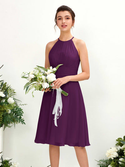 Carlyna Cathie A-Line Grape Bridesmaid Dress Knee-Length Sleeveless Round Neck Dress Front View #color_grape