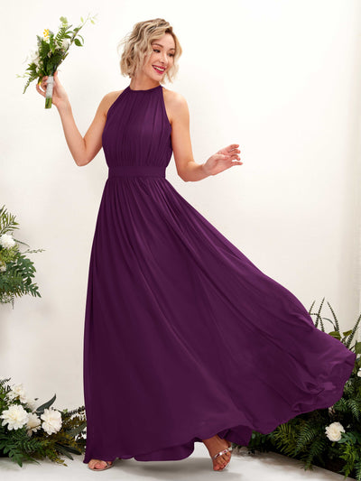 Carlyna Eden A-Line Grape Bridesmaid Dress Maxi Sleeveless Round Neck Dress Front View #color_grape