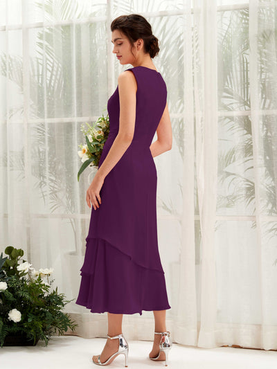 Carlyna Raina Mermaid Grape Bridesmaid Dress Midi Sleeveless Round Neck Dress Back View #color_grape