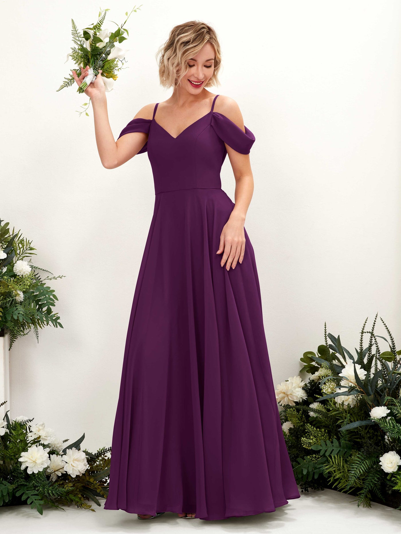 Grape Bridesmaid Dresses Bridesmaid Dress A-line Chiffon Off Shoulder Full Length Sleeveless Wedding Party Dress (81224931)#color_grape