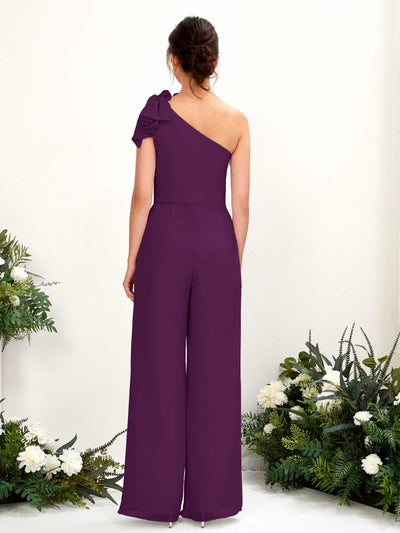 Carlyna Jasmine Jumpsuit Grape Bridesmaid Dress Maxi Sleeveless One Shoulder Dress Back View #color_grape