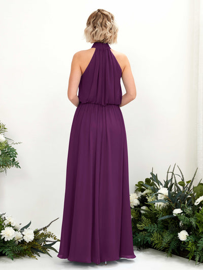Carlyna Bess A-Line Grape Bridesmaid Dress Maxi Sleeveless Halter Dress Back View #color_grape