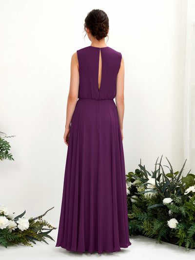 Carlyna Alma A-Line Grape Bridesmaid Dress Maxi Sleeveless Round Neck Dress Back View #color_grape