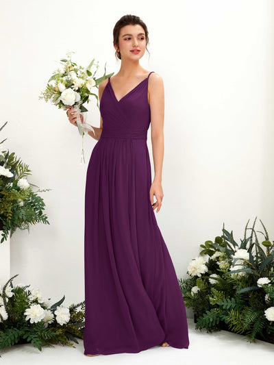 Carlyna Dira A-Line Grape Bridesmaid Dress Maxi Sleeveless V-Neck Dress Front View #color_grape