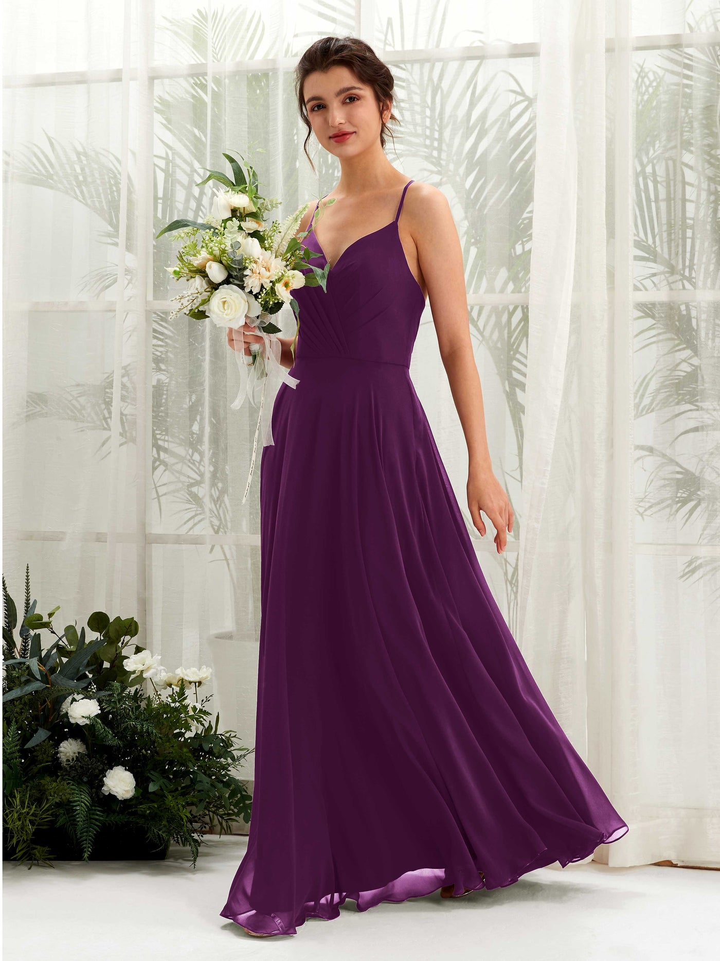 Grape Bridesmaid Dresses Bridesmaid Dress Chiffon Spaghetti-straps Full Length Sleeveless Wedding Party Dress (81224231)#color_grape