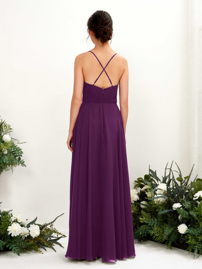 Carlyna Naura A-Line Grape Bridesmaid Dress Maxi Sleeveless V-Neck Dress Back View #color_grape