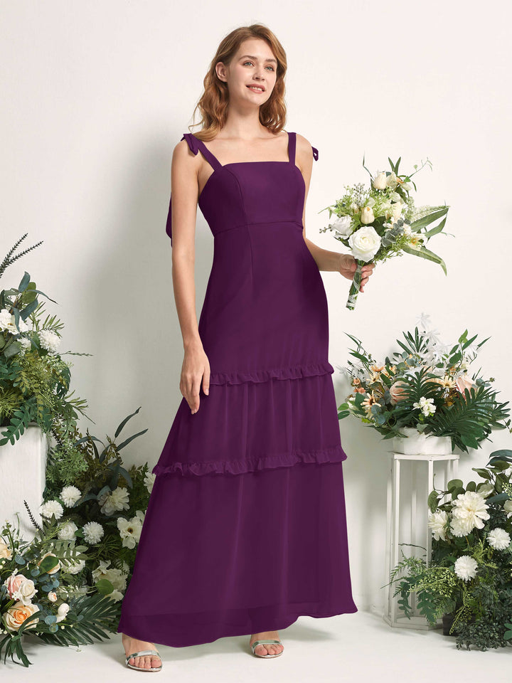 Bridesmaid Dress Chiffon Straps Full Length Sleeveless Wedding Party Dress - Grape (81227531)