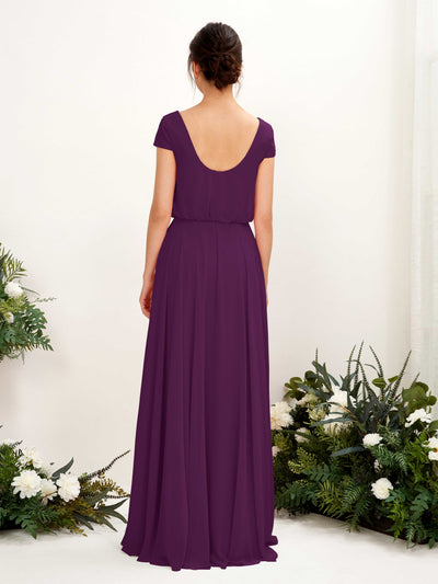 Carlyna Pauline A-Line Grape Bridesmaid Dress Maxi Cap Sleeve V-Neck Dress Back View #color_grape