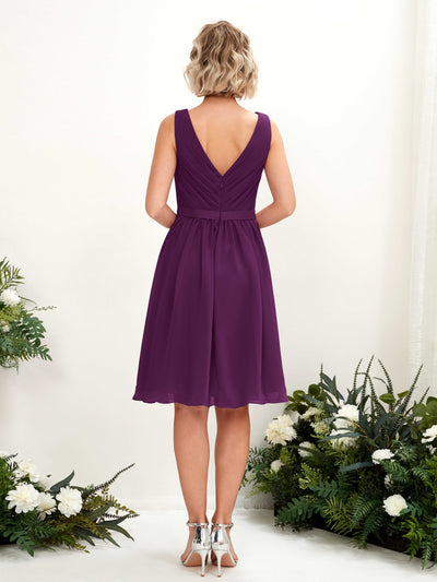 Carlyna Natasha A-Line Grape Bridesmaid Dress Knee-Length Sleeveless V-Neck Dress Back View #color_grape