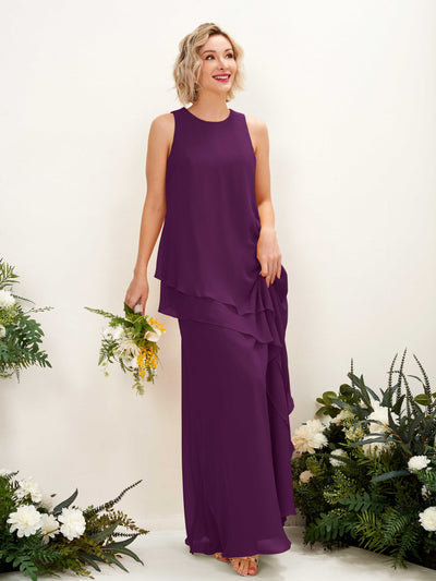 Carlyna Finna Sheath Grape Bridesmaid Dress Maxi Sleeveless Round Neck Dress Front View #color_grape