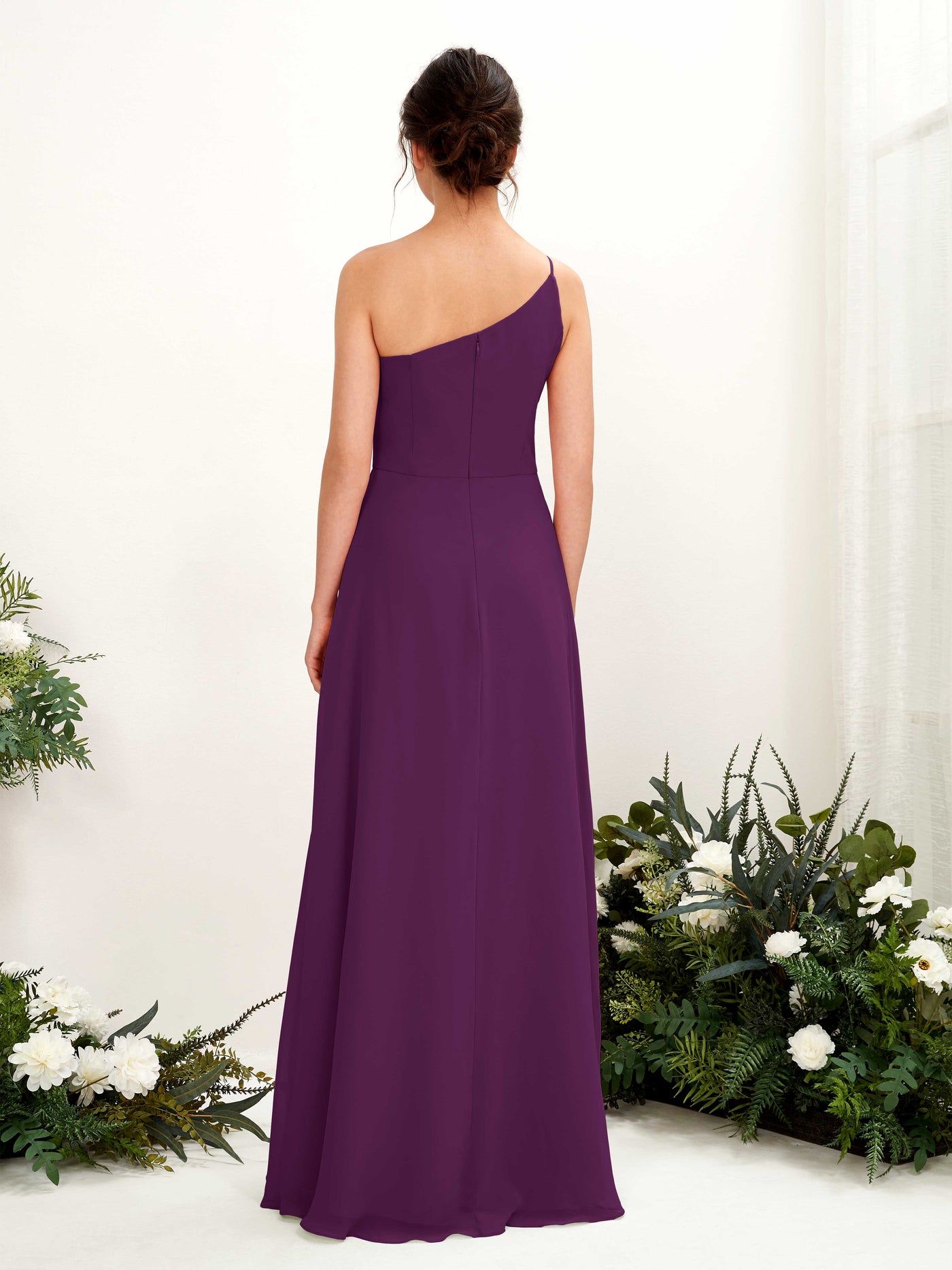 Grape Bridesmaid Dresses Bridesmaid Dress A-line Chiffon One Shoulder Full Length Sleeveless Wedding Party Dress (81225731)#color_grape