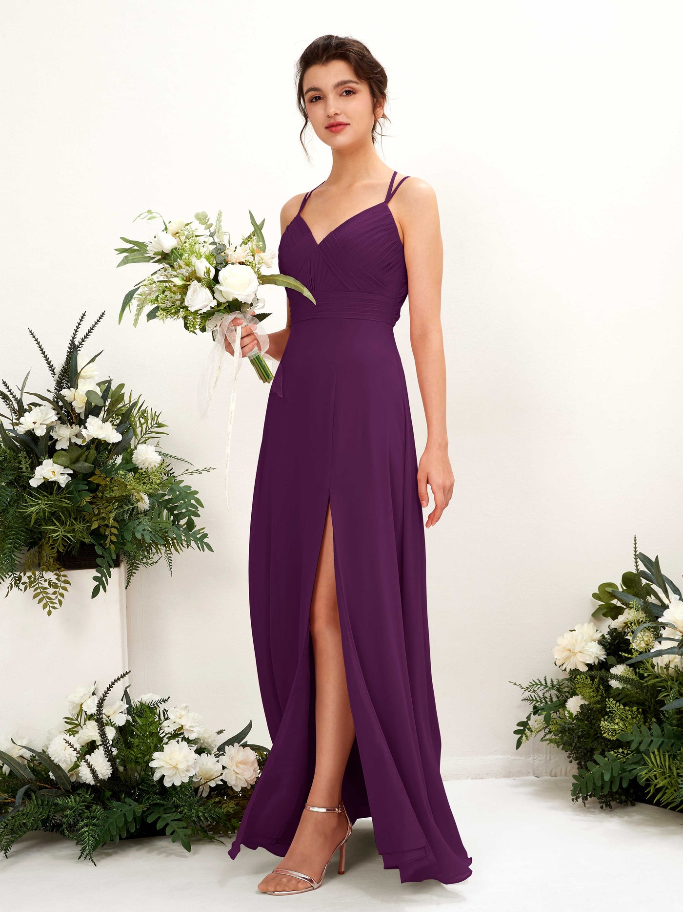 Grape Bridesmaid Dresses Bridesmaid Dress A-line Chiffon Spaghetti-straps Full Length Sleeveless Wedding Party Dress (81225431)#color_grape