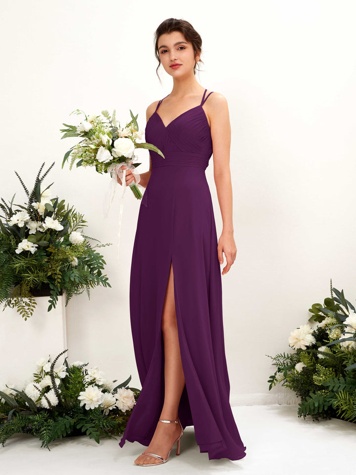Grape Bridesmaid Dresses Bridesmaid Dress A-line Chiffon Spaghetti-straps Full Length Sleeveless Wedding Party Dress (81225431)