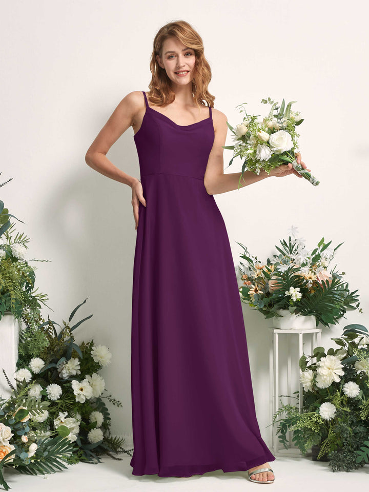 Bridesmaid Dress A-line Chiffon Spaghetti-straps Full Length Sleeveless Wedding Party Dress - Grape (81227231)