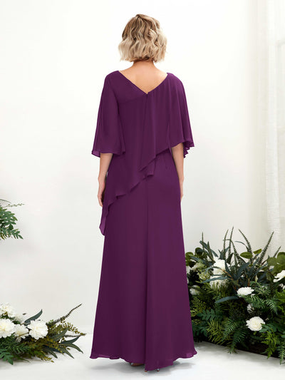 Carlyna Violaine A-Line Grape Bridesmaid Dress Maxi Three Quarter Sleeve V-Neck Dress Back View #color_grape