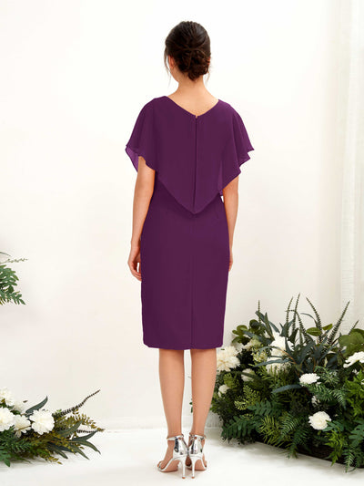 Carlyna Vanessa Sheath Grape Bridesmaid Dress Knee-Length Cap Sleeve V-Neck Dress Back View #color_grape