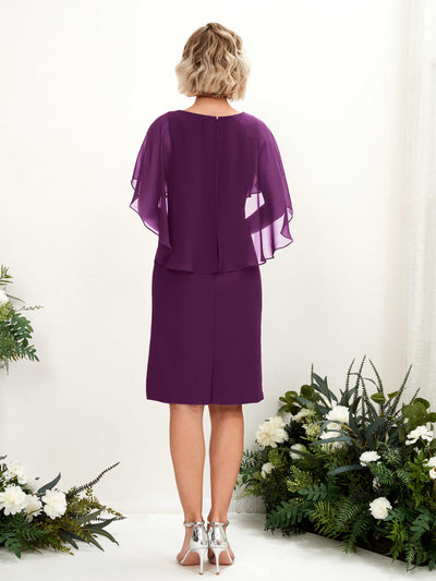 Carlyna Tey Sheath Grape Bridesmaid Dress Knee-Length Cap Sleeve V-Neck Dress Back View #color_grape