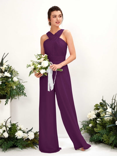 Carlyna Hilona Jumpsuit Grape Bridesmaid Dress Maxi Sleeveless V-Neck Dress Front View #color_grape