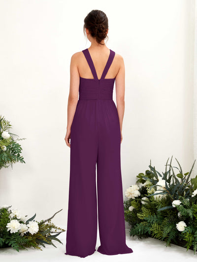 Carlyna Hilona Jumpsuit Grape Bridesmaid Dress Maxi Sleeveless V-Neck Dress Back View #color_grape