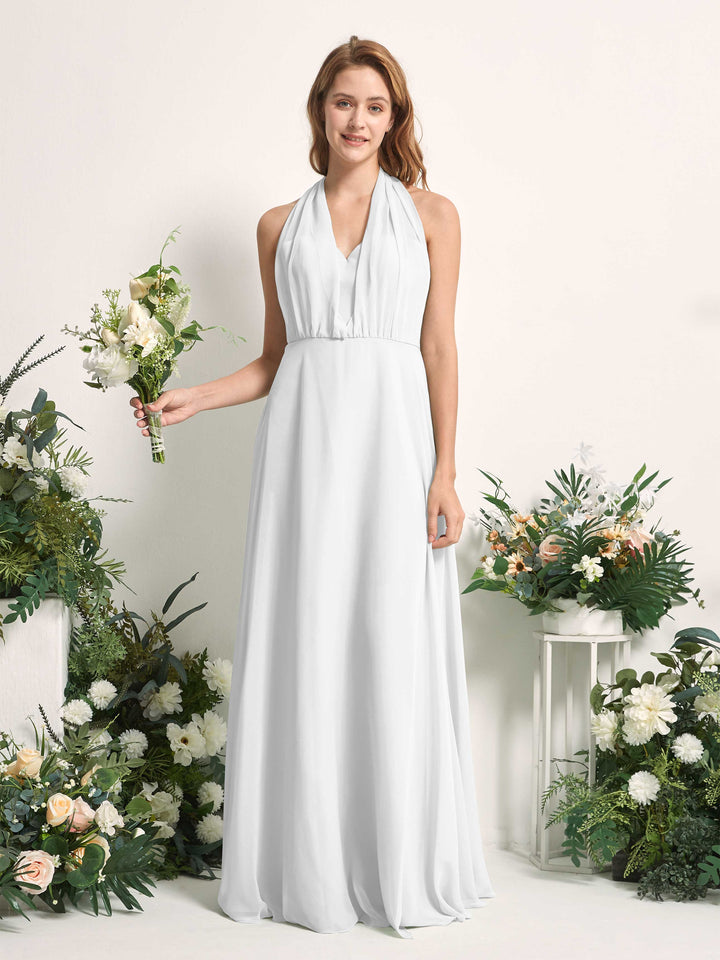 White Bridesmaid Dresses Bridesmaid Dress A-line Chiffon Halter Full Length Short Sleeves Wedding Party Dress (81226342)