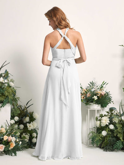 Carlyna Carolyn Convertible White Bridesmaid Dress Maxi Sleeveless Sweetheart Dress Back View #color_white