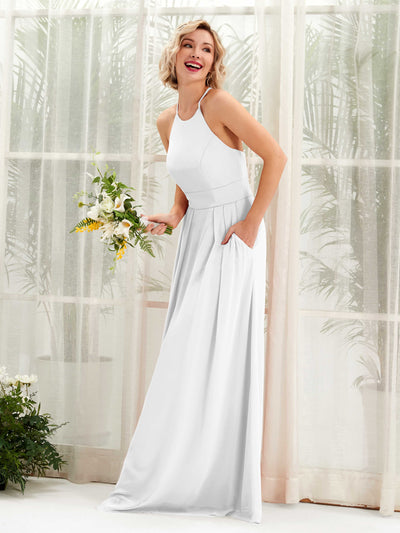 White Bridesmaid Dresses Bridesmaid Dress A-line Chiffon Halter Full Length Sleeveless Wedding Party Dress (81225242)#color_white