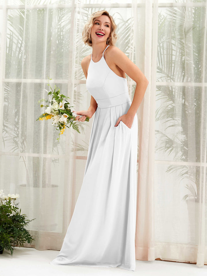 White Bridesmaid Dresses Bridesmaid Dress A-line Chiffon Halter Full Length Sleeveless Wedding Party Dress (81225242)