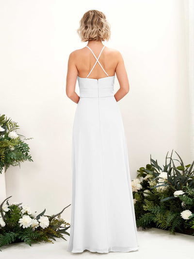 Carlyna Frances A-Line White Bridesmaid Dress Maxi Sleeveless Round Neck Dress Back View #color_white