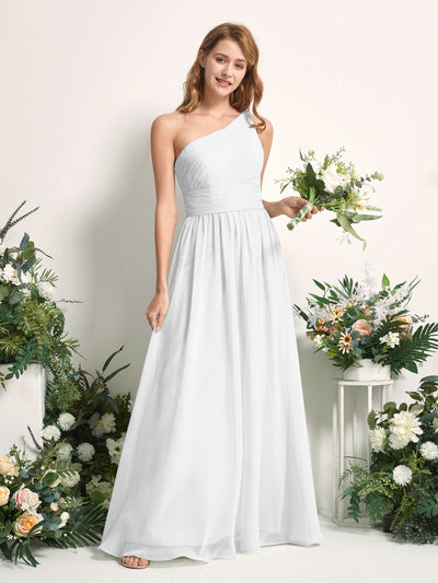 Carlyna Pandora A-Line White Bridesmaid Dress Maxi Sleeveless One Shoulder Dress Front View #color_white