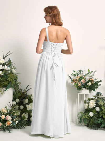 Carlyna Pandora A-Line White Bridesmaid Dress Maxi Sleeveless One Shoulder Dress Back View #color_white