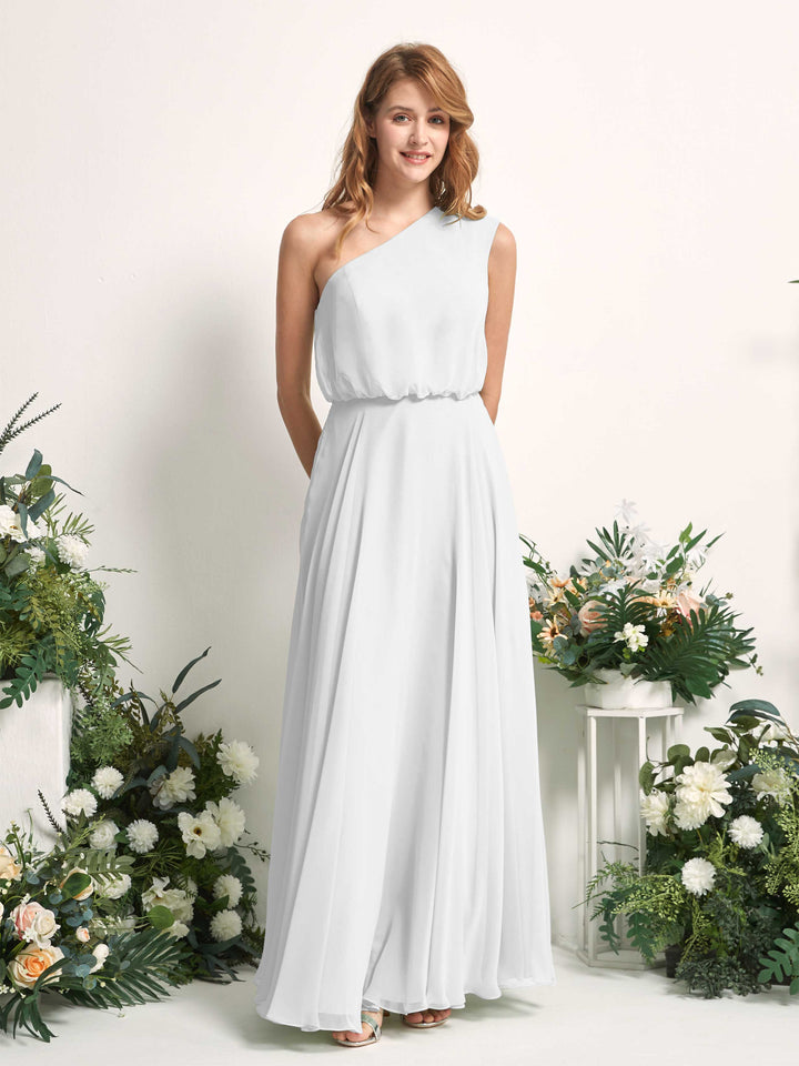 Bridesmaid Dress A-line Chiffon One Shoulder Full Length Sleeveless Wedding Party Dress - White (81226842)
