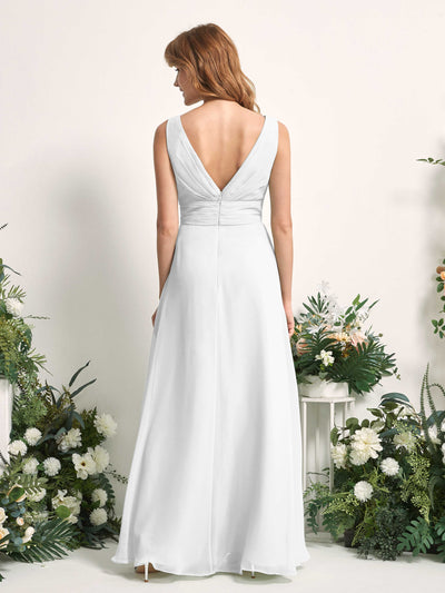 Carlyna Mollie A-Line White Bridesmaid Dress Maxi Sleeveless V-Neck Dress Back View #color_white