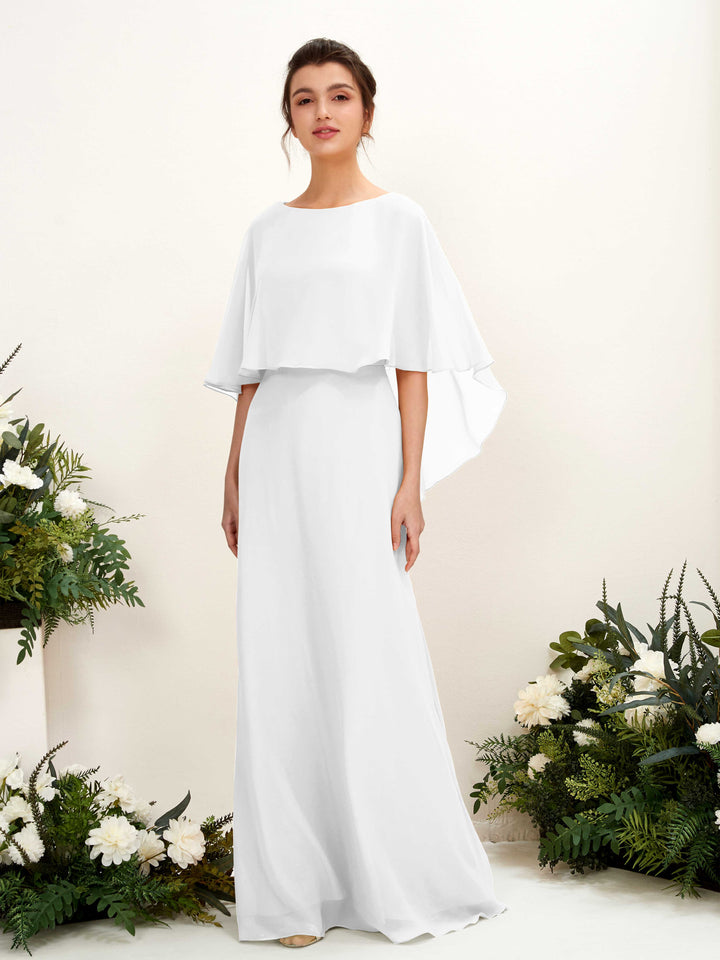 White Bridesmaid Dresses Bridesmaid Dress A-line Chiffon Bateau Full Length Sleeveless Wedding Party Dress (81222042)