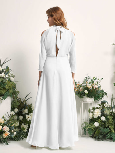 Carlyna Maxine A-Line White Bridesmaid Dress Maxi Sleeveless Round Neck Dress Back View #color_white